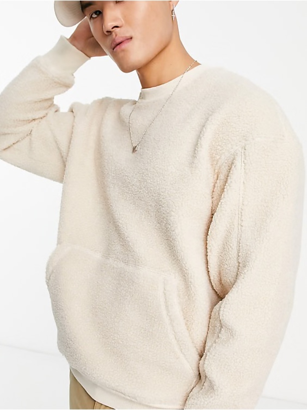 Men's Cream Sherpa Fleece Sweatshirt